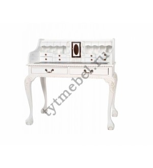 LMR-358. Стол-Бюро (массив красного дерева), цвет:  IVORY (слоновая кость) - БЕЖЕВАЯ ЭКОКОЖА
