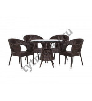 Комплект (Стол Т90 "Brown". 90х90х76 см. + 4 Стула Y90 "Brown" 59x62x78 см.)