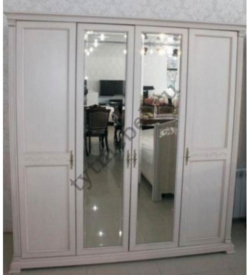 9901. Шкаф 4-дверный  "Нотти" "WARDROBE" - с 2-мя зеркалами (200*65*215). Цвет: white (белый)