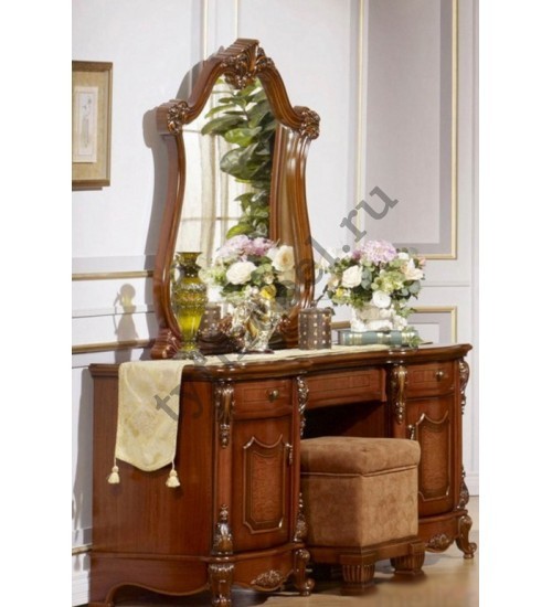 3136 Виктория Туалетный столик с зеркалом, цвет: ТЕМНЫЙ ОРЕХ, банкетка