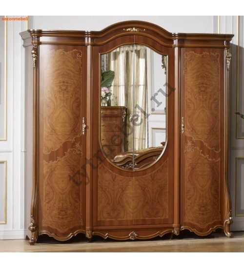 3172 Юлиана Шкаф 4-х дв. с зеркалом, МДФ, 2200х670х2290 см, цвет: ТЕМНЫЙ ОРЕХ