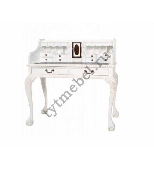 LMR-358. Стол-Бюро (массив красного дерева), цвет:  IVORY (слоновая кость) - БЕЖЕВАЯ ЭКОКОЖА, 102х58х108 см