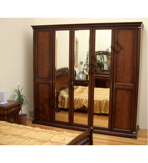 9901. Шкаф 5-дверный  "Нотти" "WARDROBE" - с 3-мя зеркаламии. Цвет: темный орех