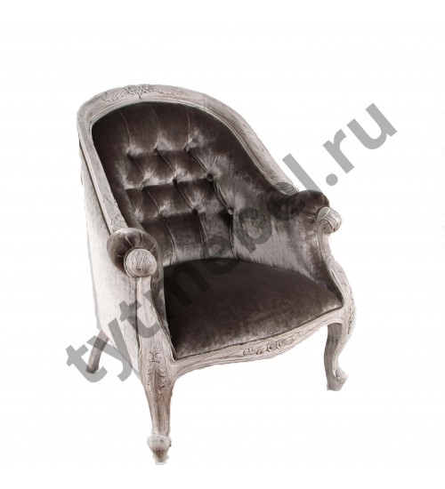 LOUIS TUB CHAIR Кресло 76х67х90см Mozart Silver Grey велюр, цвет: Duco Glaze Black - античный серый