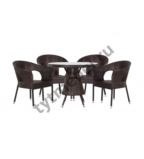 Комплект (Стол Т90 "Brown". 90х90х76 см. + 4 Стула Y90 "Brown" 59x62x78 см.) Комплект (Стол Т90 "Brown". 90х90х76 см. + 4 Стула Y90 "Brown" 59x62x78 см.)