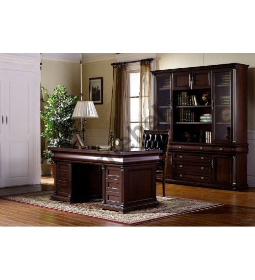 9901. Библиотека книжный шкаф  (198х45х224 см) + письменный стол (160х80х81 см)), цвет 9901# (темный орех)